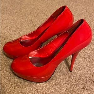 Red hot patent leather heels